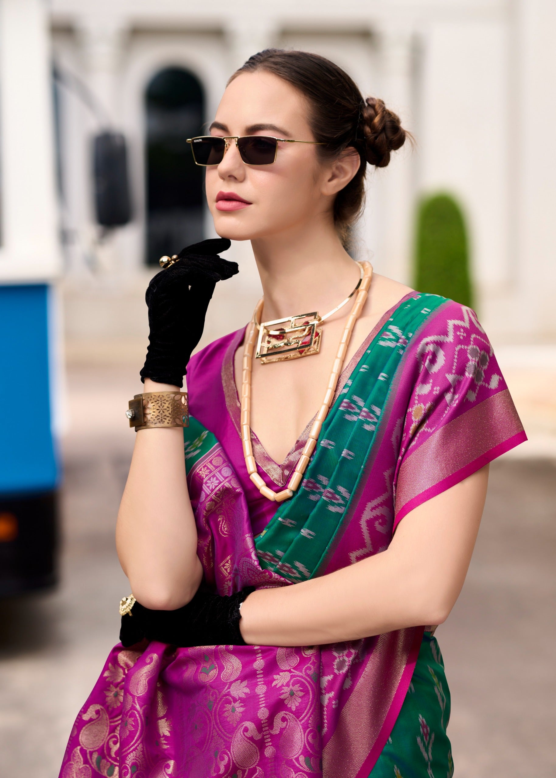 Ethnic Motifs Woven Design Zari Pure Silk Ikat Saree