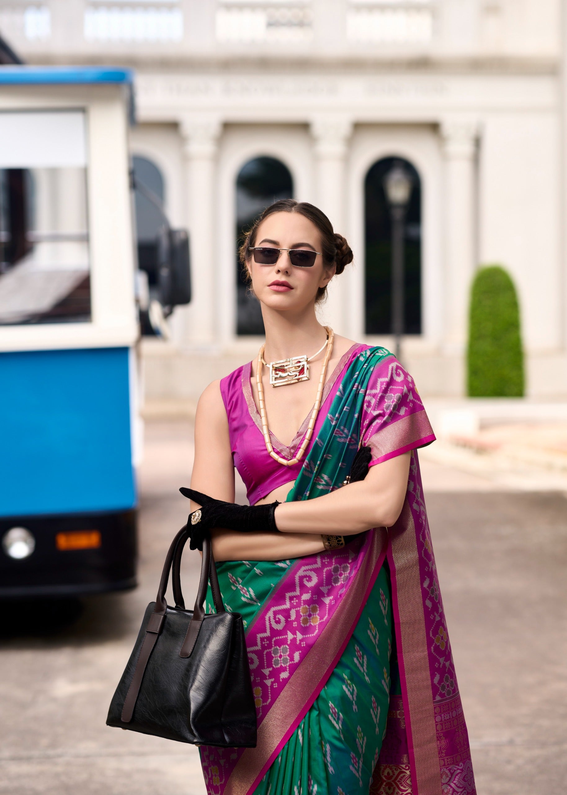 Ethnic Motifs Woven Design Zari Pure Silk Ikat Saree