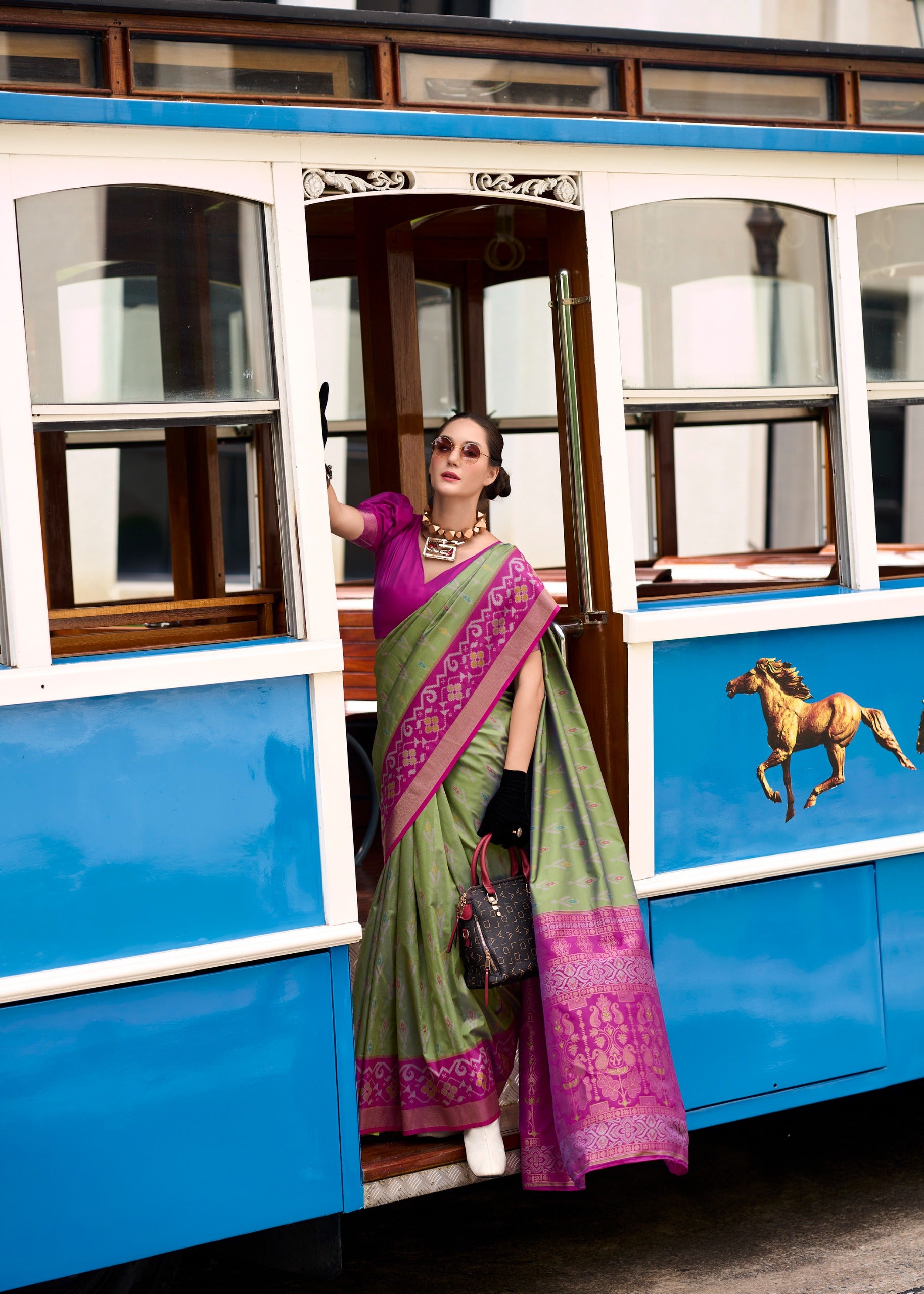 Ethnic Motifs Woven Design Zari Pure Silk Ikat Saree