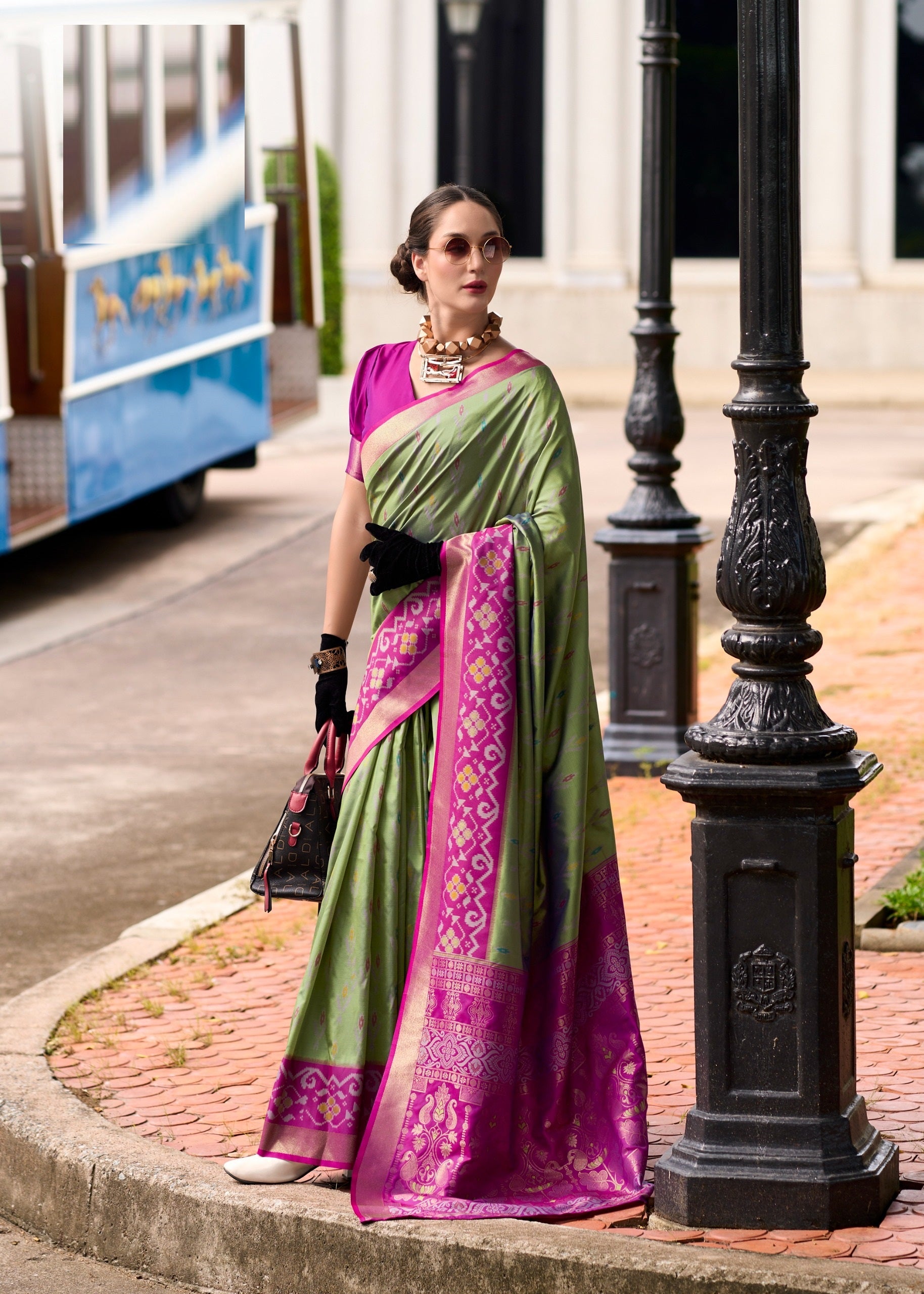 Ethnic Motifs Woven Design Zari Pure Silk Ikat Saree