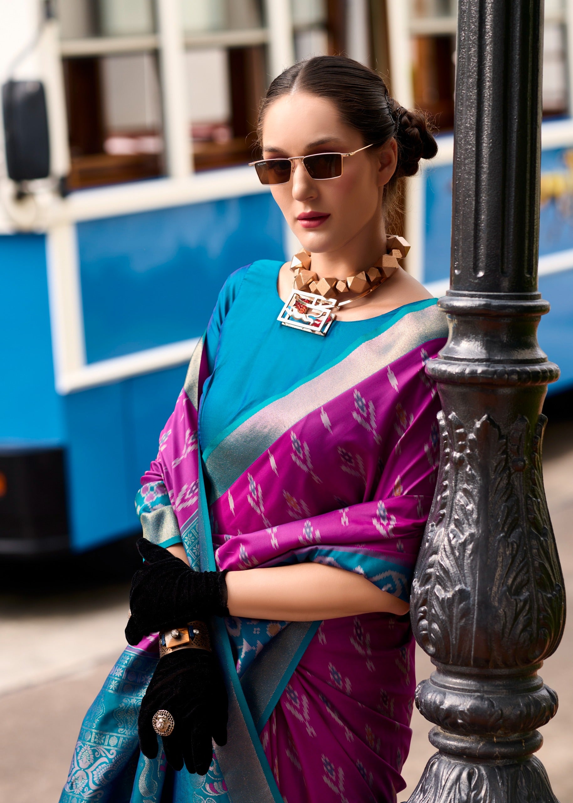 Ethnic Motifs Woven Design Zari Pure Silk Ikat Saree