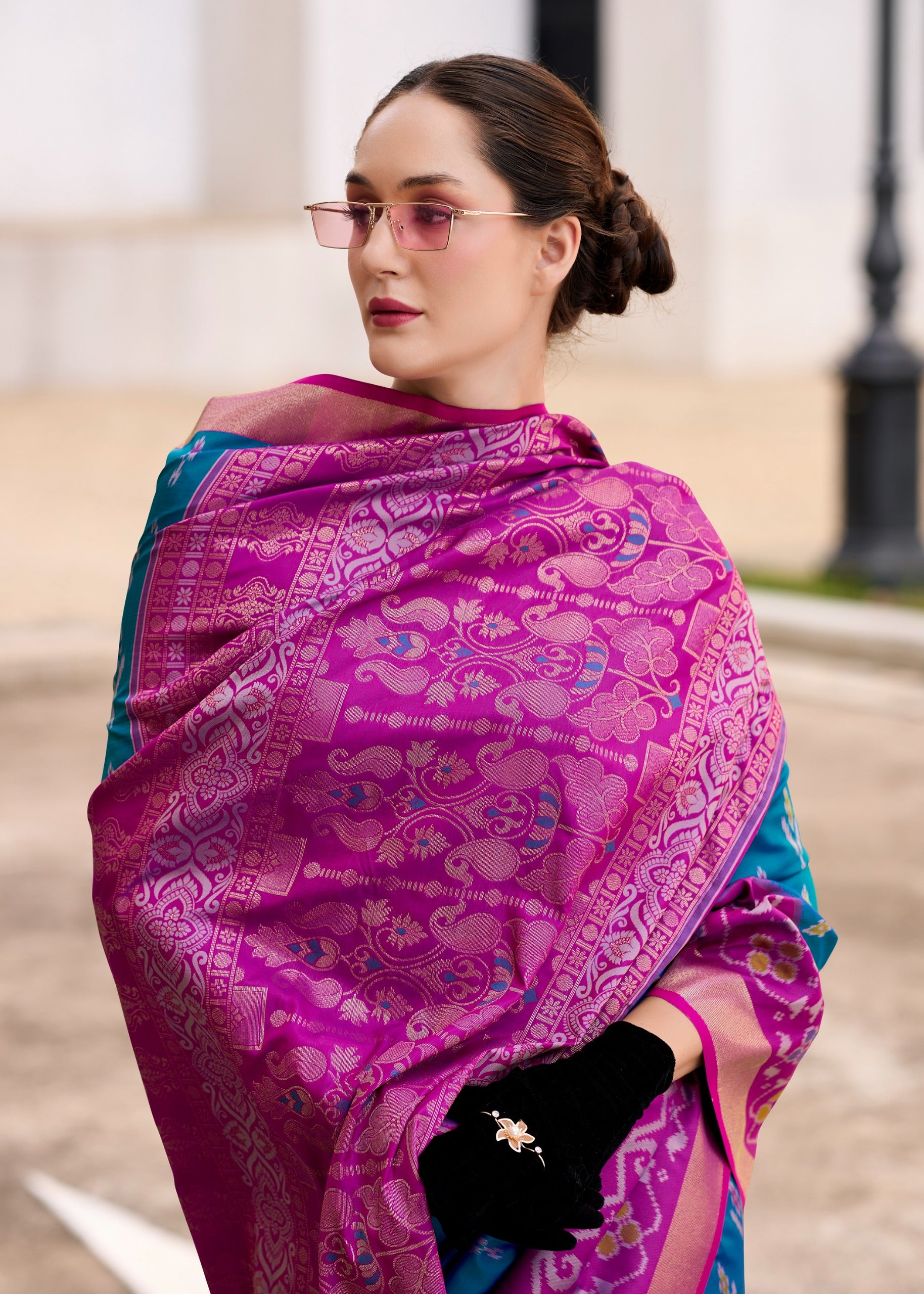Ethnic Motifs Zari Pure Silk Ikat Saree