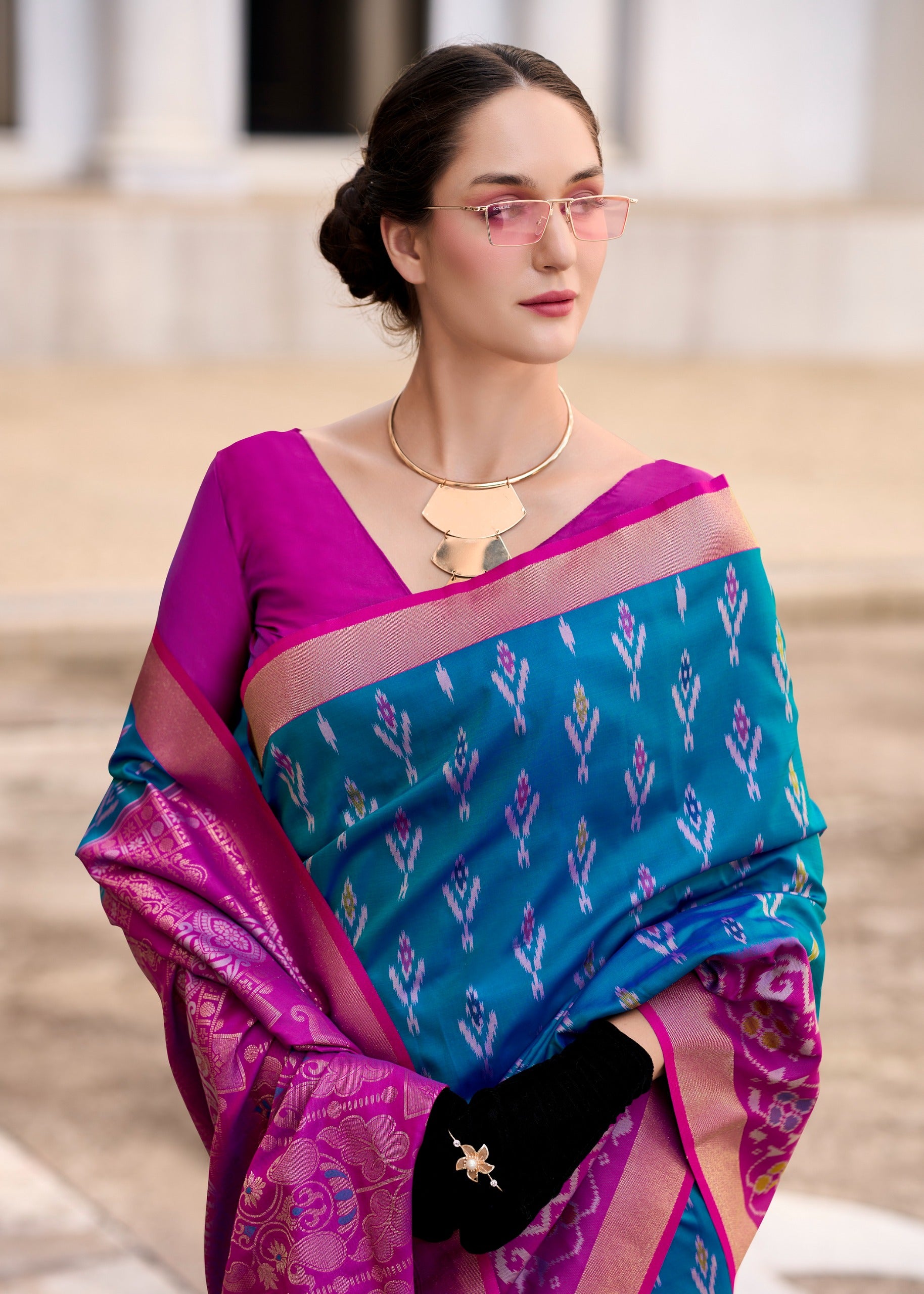 Ethnic Motifs Zari Pure Silk Ikat Saree