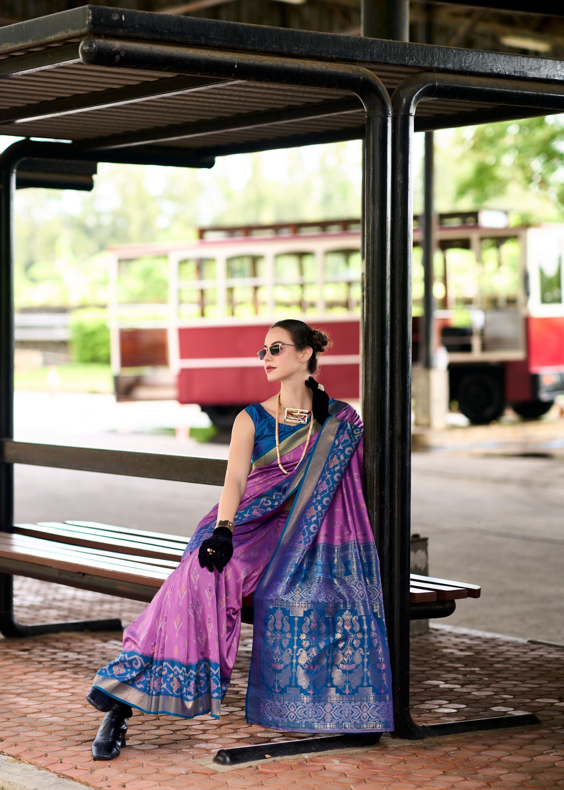 Ethnic Motifs Woven Design Zari Pure Silk Ikat Saree