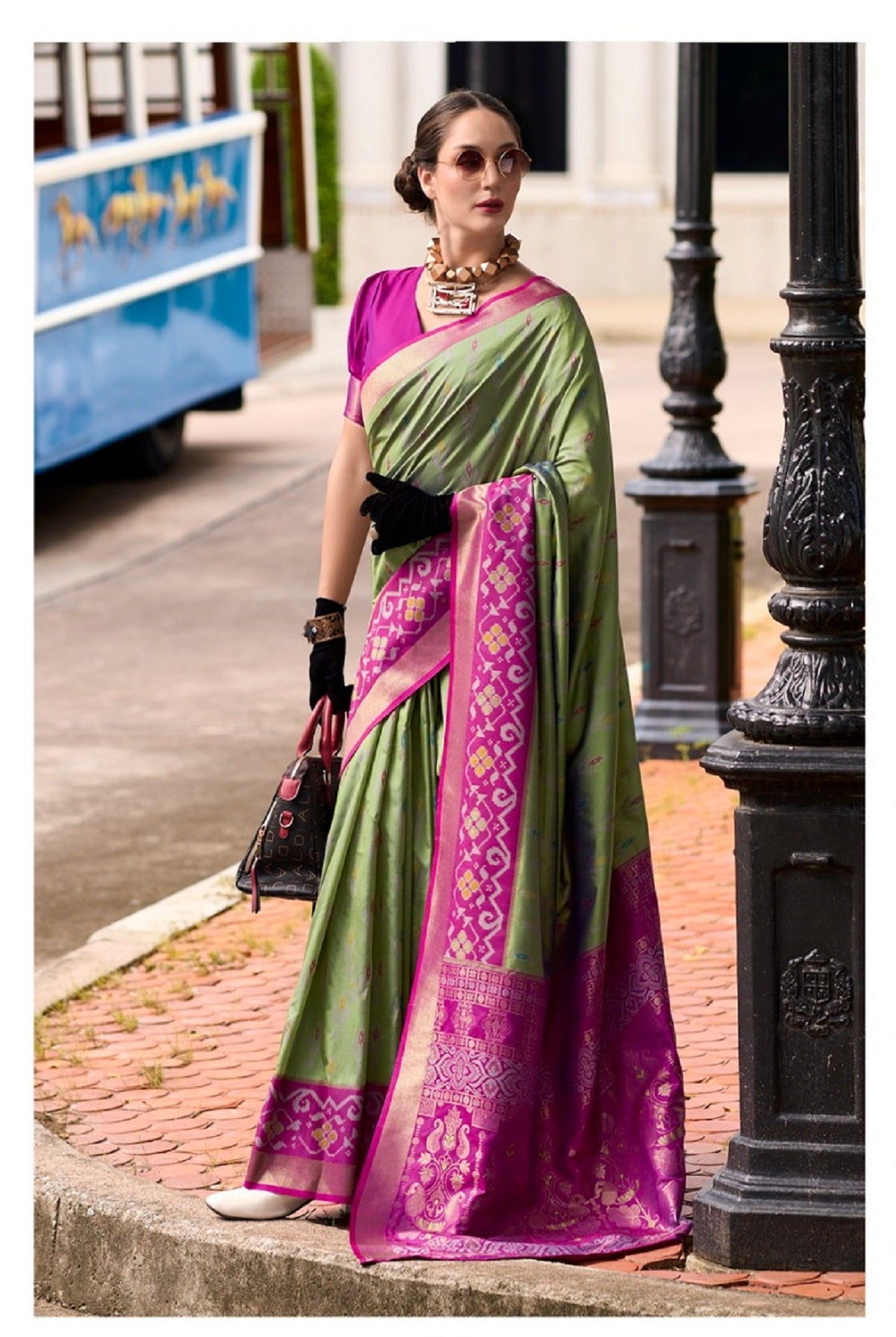 Ethnic Motifs Woven Design Zari Pure Silk Ikat Saree