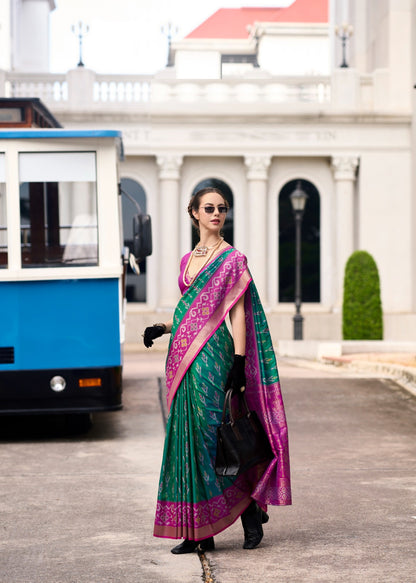 Ethnic Motifs Woven Design Zari Pure Silk Ikat Saree