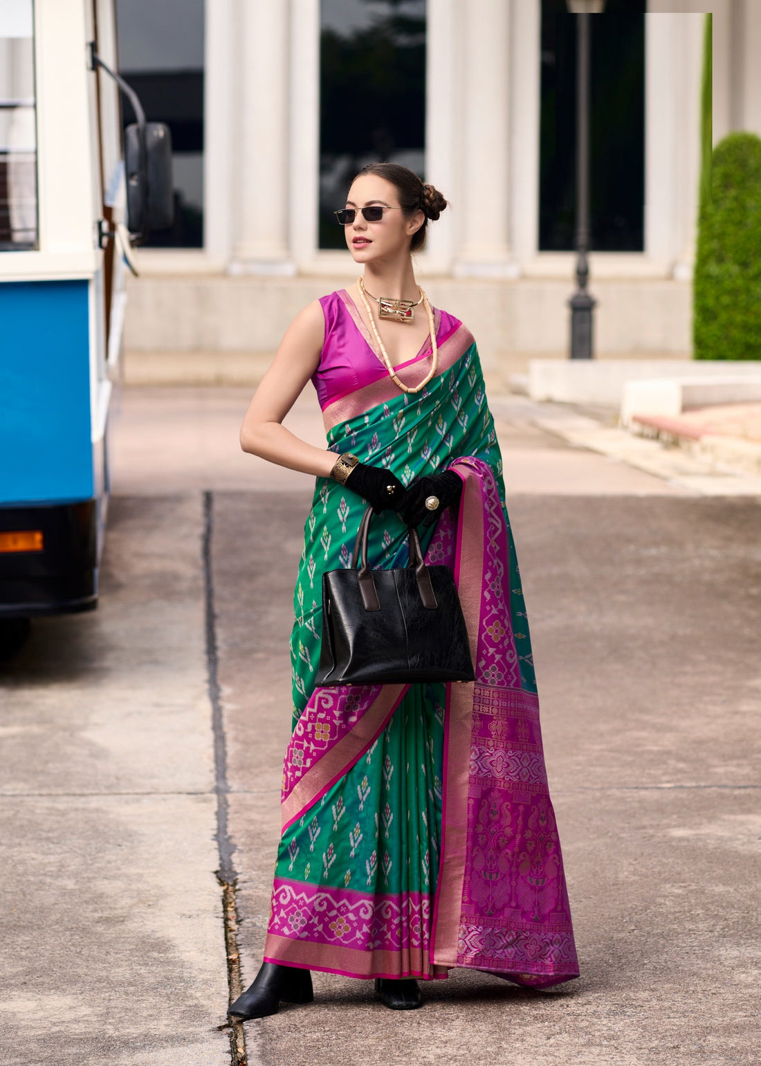 Ethnic Motifs Woven Design Zari Pure Silk Ikat Saree