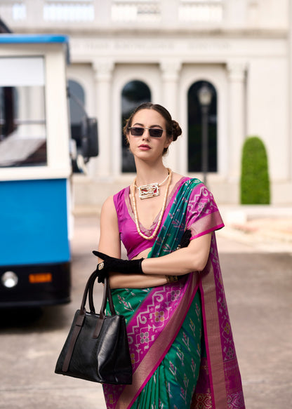 Ethnic Motifs Woven Design Zari Pure Silk Ikat Saree