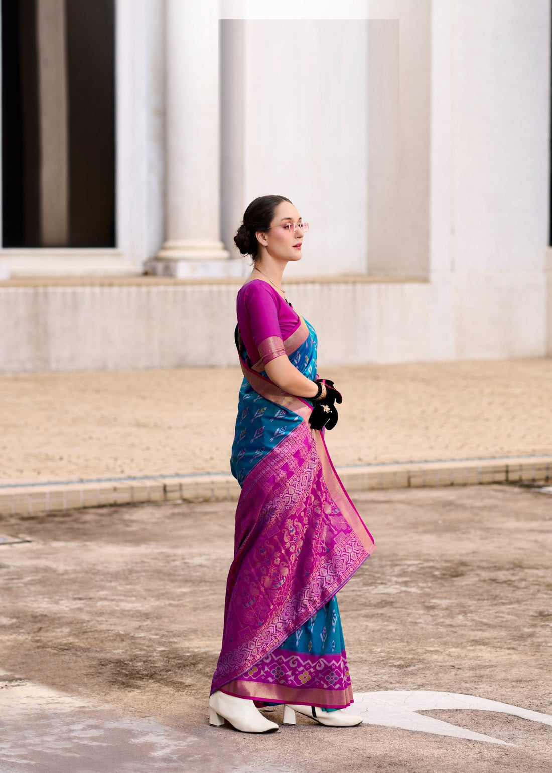 Ethnic Motifs Zari Pure Silk Ikat Saree