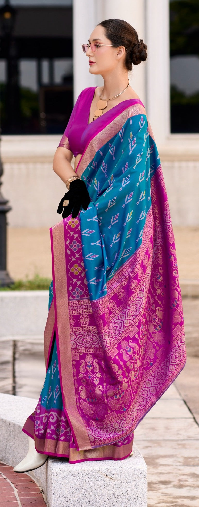 Ethnic Motifs Zari Pure Silk Ikat Saree