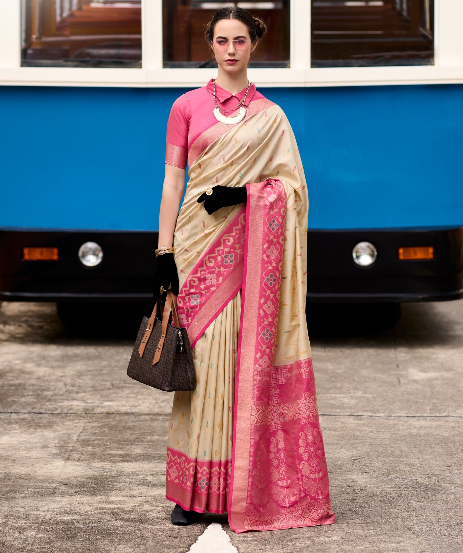 Ethnic Motifs Woven Design Zari Pure Silk Ikat Saree