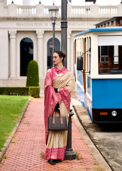 Ethnic Motifs Woven Design Zari Pure Silk Ikat Saree
