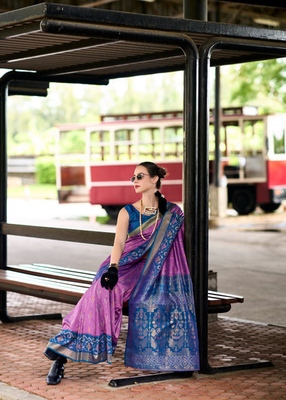 Ethnic Motifs Woven Design Zari Pure Silk Ikat Saree