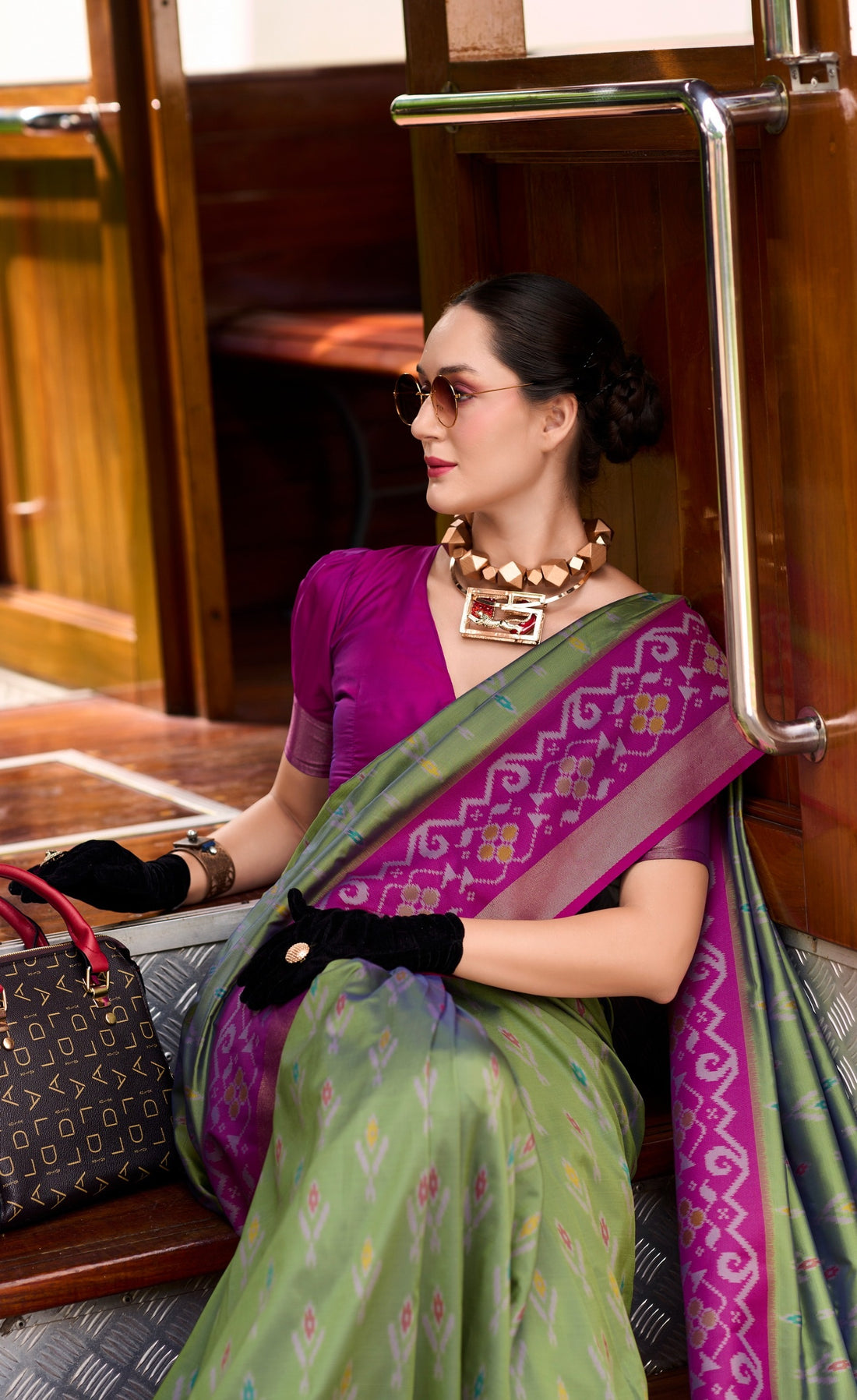 Ethnic Motifs Woven Design Zari Pure Silk Ikat Saree