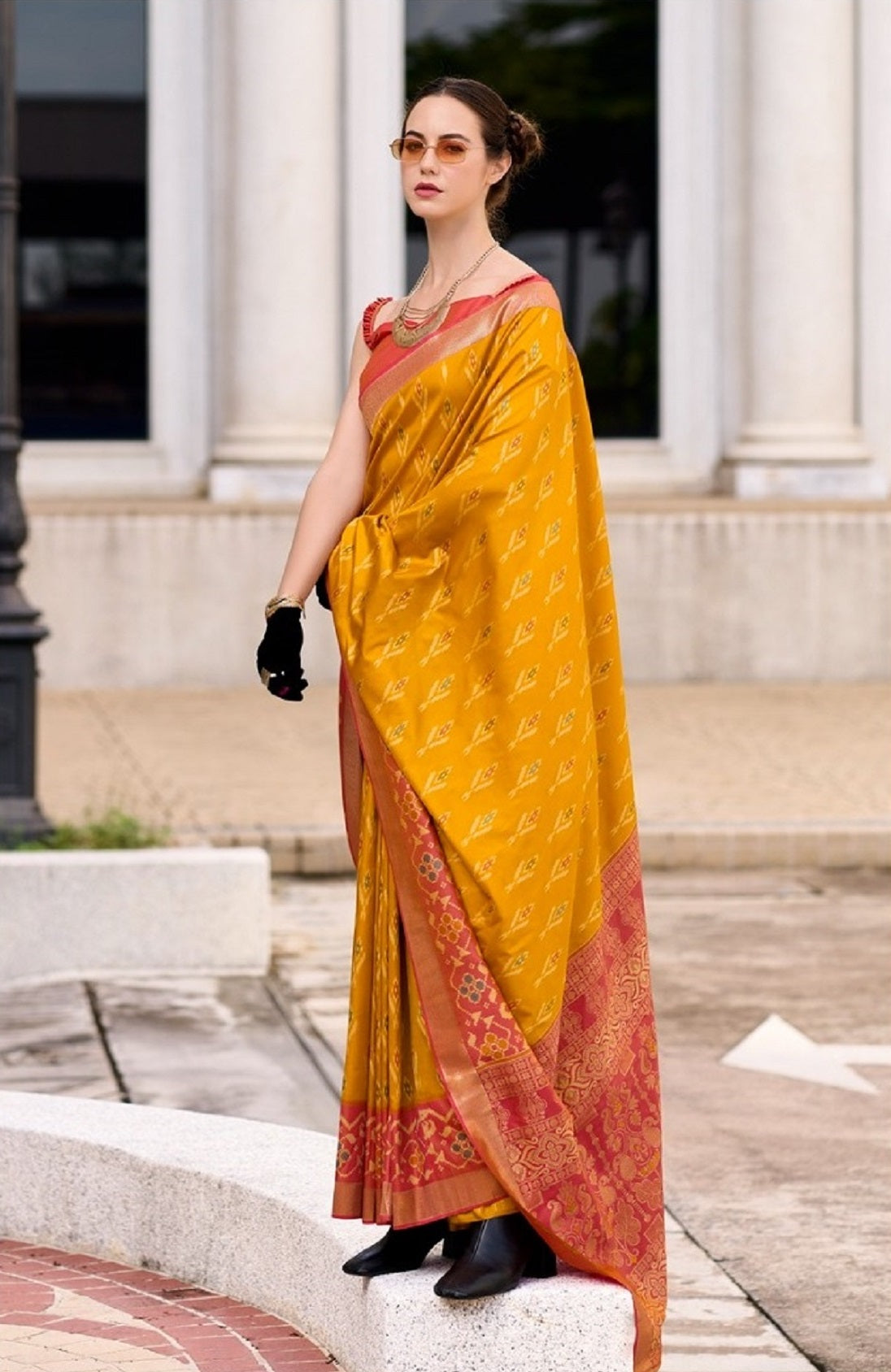 Ethnic Motifs Zari Pure Silk Ikat Saree